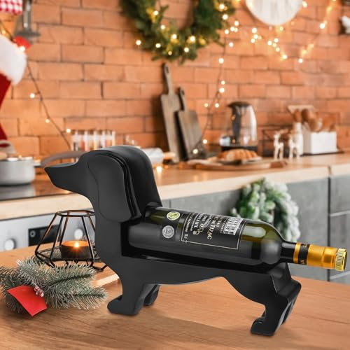 Gerrii Dachshund Wine Bottle Holder Tabletop Decorative White Elephant Gift Resin Wine Bottle Holder Gift for Christmas for Dog Lovers Holds 1 Standard Wine Bottle 14.96 x 9.45 x 3.94 Inches