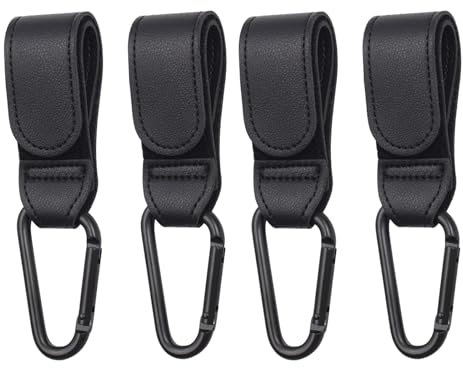 Buggy Clips,PU Leather Pram Clips for Buggy,Pram Hooks for Your Baby Changing Bag,Shopping Bag or Handbag to Any General Purpose Strollers- 4pcs,Black