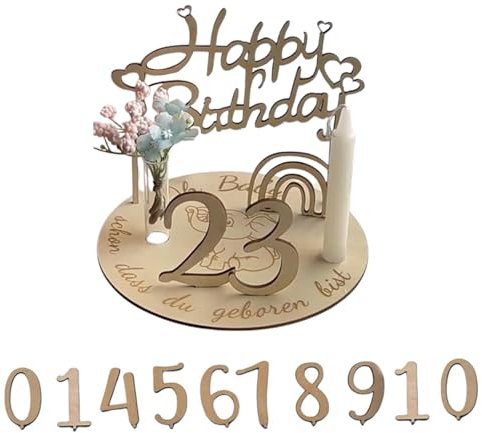 Hölzerner Geburtstagsteller, Kinder Geburtstagskranz, Geburtstagsteller Aus Holz, Diy Personalisierter Geburtstagskranz, Personalisierter Geburtstagskranz Mit Kerzenhalter, Zahlen, Getrocknete Blumen