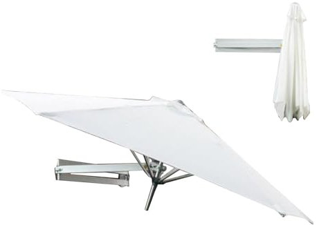 WOLWES Wall-mounted Shading Umbrellas, Sunshade With Adjustable Pole, Outdoor Garden Patio Umbrella, Angle Adjustable Sun Umbrella(White,2.2m(7.2ft))