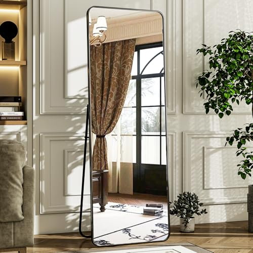 HARRITPURE 142x52cm, Ganzkörperspiegel mit abgerundeten Ecken, gehärtetes Glas, geeignet für Schlafzimmer, Wohnzimmer, begehbare Kleiderschränke etc., schwarz