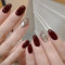 24pcs Short False Nails Coffin, Burgundy Press on Nails Glitter Gold Fake Nails Rhinestone Gem Stick on Nails Removable Glue on Nails Wine Red Acrylic Nails Women Christmas New Year Nail Accessories