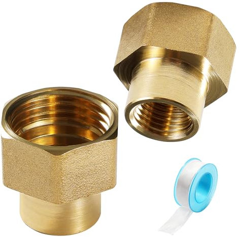 Lyeteung Lot de 2 manchons de réduction en laiton G1/2 vers G1/4 - Raccord fileté femelle - Raccord de réduction en laiton - Avec bande d'étanchéité filetée - Pour raccord de tuyau