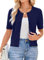 Newshows Short Sleeve Cardigan for Women UK Summer Cropped Cardigan Knitted Buttons Down Bolero Shrug Navy Blue,M