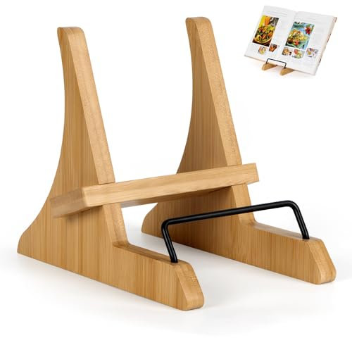 PUERSI Cookbook Stand for Kitchen Counter, Bamboo Cookbook Holder, Cook Book Stand for Kitchen, Recipe Book Holder - New Patented Design