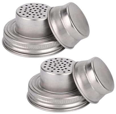 ZAAWUUT 2-Set Jar Shaker Lids for Regular Mouth Mason Jar Canning Jar,304 Stainless Steel Jar Lids with Silicone Seals for Dredge Flour Mix Spices