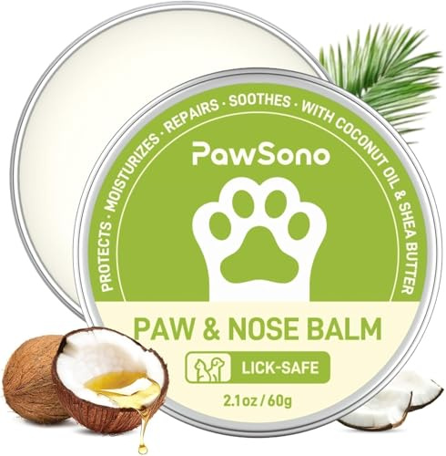 PawSono Lick-Safe Dog Paw & Nose Balm with Coconut Oil, Stop Licking 60g | Natural Shea Butter, Moisturize & Soothe Dry Cracked Snout & Pads, Bulldogs Nose Butter, Cream & Wax for Horse Hoof