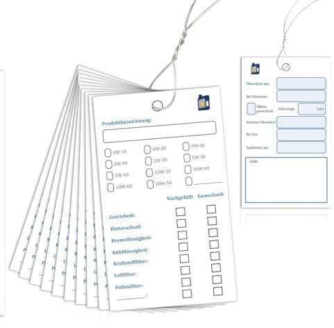 HQRKOTM 20 PCS 10 x 6 cm Auto Étiquette Vidange Voiture Porte Etiquette de Vidange Huile avec Câble Métallique Étiquettes de Vidange D'huile pour Carnet Entretien Vehicule