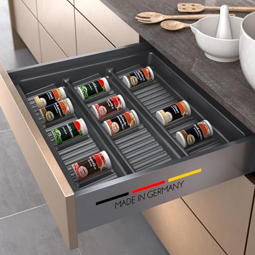 Spetebo Bandeja de plástico para cajones de especias, para 60 x 50 cm, color gris pizarra para cajones de cocina, uso para cajón, estante de especias, cocina, organizador de especias