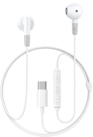 USBC Kopfhörer mit Kabel, In Ear Kabelkopfhörer, USB C Kopfhörer HiFi Stereo Ohrhörer mit Mikrofon und Lautstärkeregler Kompatibel für Samsung Galaxy S25 S24 S23 S22 Ultra Plus/iPhone 16 15 Pro Max