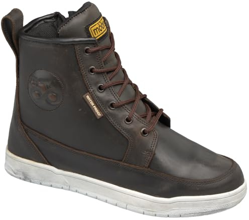 Moore Botas Moto Comfort Zip Marrón Piel, Membrana Imp. MRX-wp, Refuerzo Tobillo, Suela Tipo Sneaker, Cert. EN13634:2017