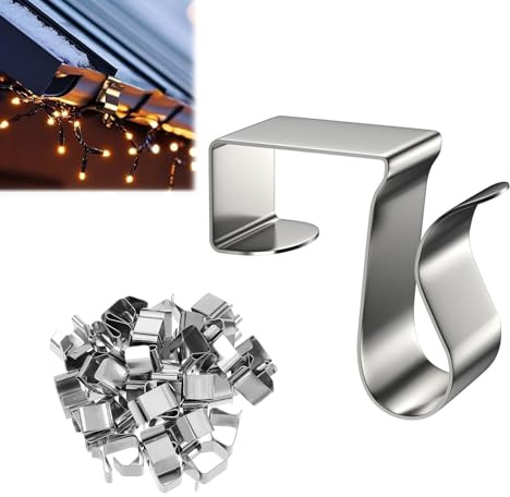 Omnikryp 100 Pezzi Ganci per Grondaie, Acciaio Al Manganese Ganci per Grondaie, Luci Natalizie Gancis, Multifunkt, Facile da Installare, per Catene Luminose, per Esterni, per Esterni, Cucina, Giardino