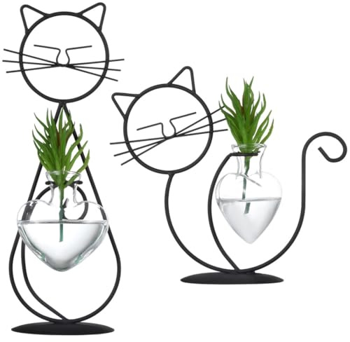 Tressify Anzuchtstation Vase für Wasserpflanzen, Farne, 2 Stück Eisenständer mit Glasterrarien für Zimmerpflanzen, Vasen-Anzuchtstationen, niedliche Hydrokultur-Zwiebel, Anzuchtgläser