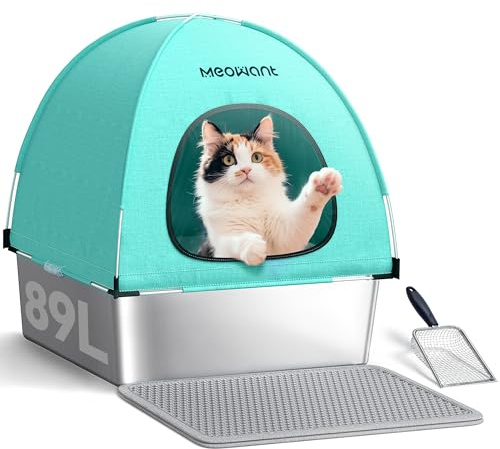 Meowant Arenero Acero Inoxidable Gatos XXL, Extraíble, Arenero Gatos Cubierto con Pala, Protección contra Derrames de Orina, Antirrayones, Superficie Antiadherente, Fácil de Limpiar