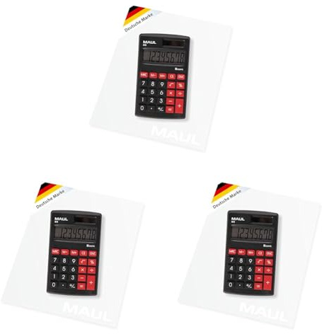 MAUL Taschenrechner M8 | Rechner mit großem 8-stelligem Display | Standardfunktionen für Büro, Schule | Funktionstasten farbig | Solarrechner mit Batterienutzung bei Dunkelheit | Schwarz