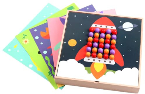 YARNOW Wooden Mushroom Nail Puzzle for, Educational Pegged Jigsaw Puzzle Board, Montessori Early Learning for Boys and Age 3+