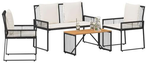 vidaXL Gartenmöbel Set 4 STK. Schwarz und Cremeweiß Poly-Rattan, Gartenmöbelset, rustikales Design, wetterfest, schicke Rattan-Sitzgruppe für Terrasse, Komfort und Entspannung