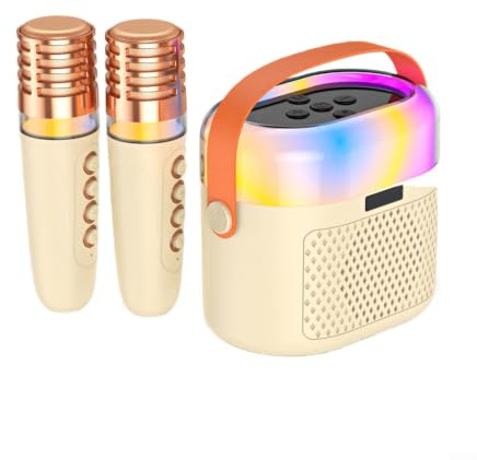 Tidgel Altoparlante portatile con 2 microfoni, macchina per karaoke con luci colorate, senza fili in ABS per feste a casa, nero (kaki)