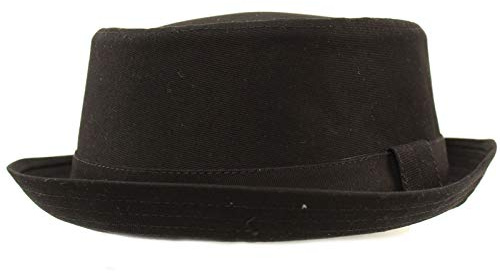 Men's Everyday Cotton All Season Porkpie Boater Derby Fedora Sun Hat L/XL Black