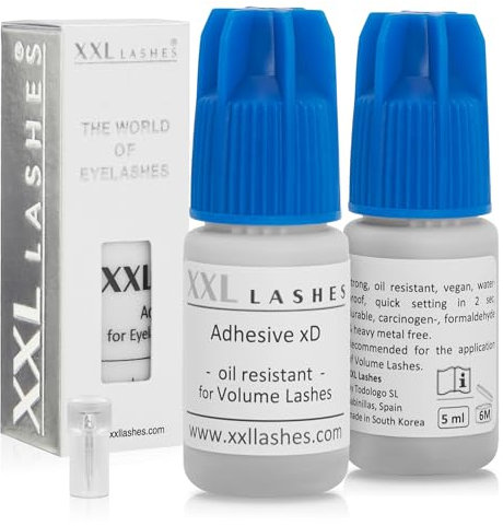 XXL Lashes Adhesive “xD”, Wimpernkleber, Öl RESISTENT, für Russische Volumen Technik, auch XD Wimpernverlängerung, sofort wasserfest, schnell trocknend, vegan, hohe Haltbarkeit,5 ml