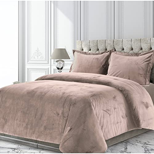Tribeca Living Veniceduvetkita Venice Bettbezug-Set, Samt, Übergröße, einfarbig, Kingsize, Taupe
