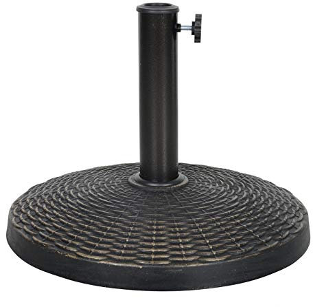 Azuma Parasol Base 12KG Weighted Round Bronze Colour Poly Resin Patio Sun Shade Stand With Rattan Weave Effect Design to Match Garden Furniture Heavy Summer Umbrella Holder Woven Pattern 45cm Diameter