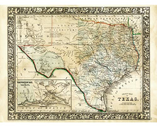Fine Art Prints Poster mit Mitchell 1860 Karte Texas County USA Bundesstaat, extra groß, XL