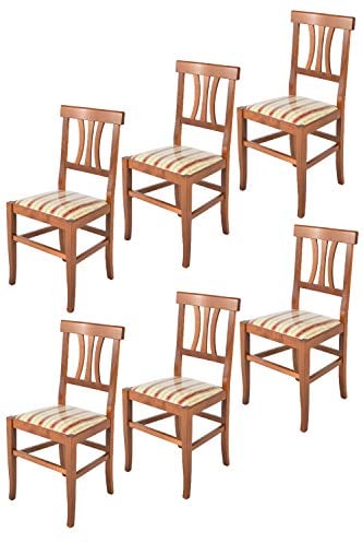 Tommychairs - Set 6 sillas Artemisia para Cocina y Comedor, Estructura en Madera de Haya Color Nogal Claro y Asiento en Tela lisere roja