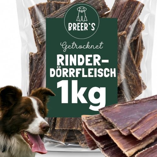 BREERs Rinderdörrfleisch 15cm 1 kg Trockenfleisch Kauartikel für Hunde | Dörrfleisch getrocknet, Für große & kleine Hunde, Hundesnack, Kausnack, Rinderschlund