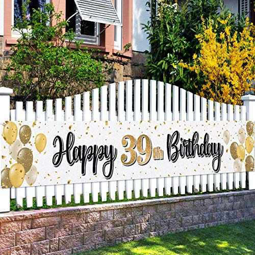 LASKYER Happy 39th Birthday Hof Schild Banner – Cheers to 39 Years Old Birthday Home Outdoor Hof Schild Hintergrund 39. Geburtstag Party Dekorationen (3 m x 0,5 m)