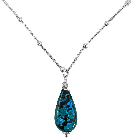 Venetiaurum - Collier pour Femme avec Pendentif Goutte en Verre de Murano Original et Argent 925 - Bijou Certifié Made In Italy