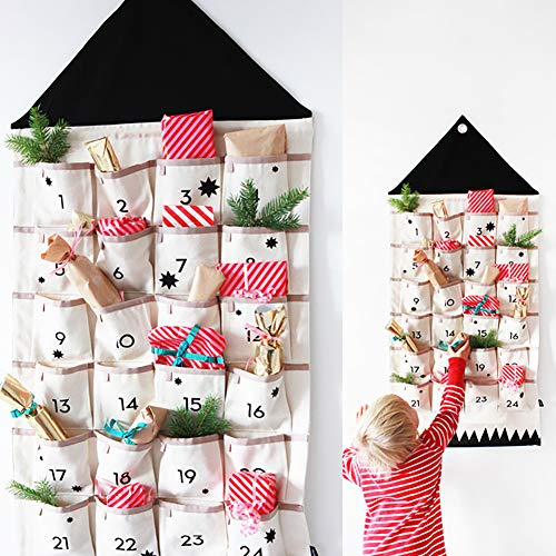 Adventskalender zum Befüllen für Kinder -Der besondere persönliche Weihnachtskalender mit 24 Taschen- Individuell befüllbarer Stoff-Adventskalender zum Aufhängen-Christbaumkugel zum Aufhängen