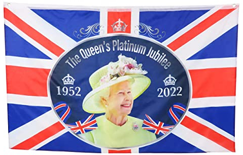 Toyland® 5ft X 3ft (150cm X 91cm) Queens Platinum Jubilee Union Jack Drapeau Avec Sa Majesté La Reine - Décorations Britanniques (BANNIÈRE)