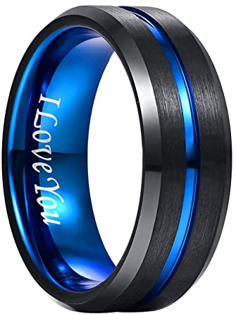 NUNCAD 4/6/8/10mm Anello in Tungsteno Nero + Blu con Scanalatura Centrale Blu Comodo Lucido per Uomo Donna Fidanzamento Matrimonio Quotidiano Taglia 9.25-34.75