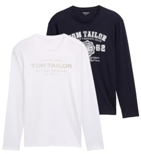 TOM TAILOR Herren Langarmshirt im Doppelpack 1034857, 10690 - Knitted Navy, S