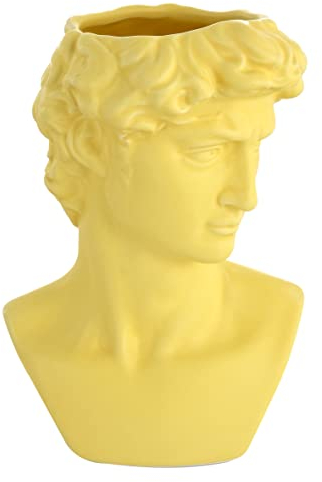 Baroni Home Vase aus Keramik, Kopf von David, Gelb, Halbbrust-Statue im klassischen Stil, Stifthalter, Design: 14 x 11,5 x 19