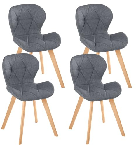 IDMarket - 4er-Set Esszimmerstühle ROBINE aus dunkelgrauem Stoff