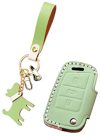 KUNIO Coque de clé à charnière Compatible avec VW Golf 7 Passat MK7 Compatible avec Skoda Octavia Combi Superb Kodiaq Compatible avec Seat Ibiza Cuptra Cuir Porte-clés Housse de Protection Vert