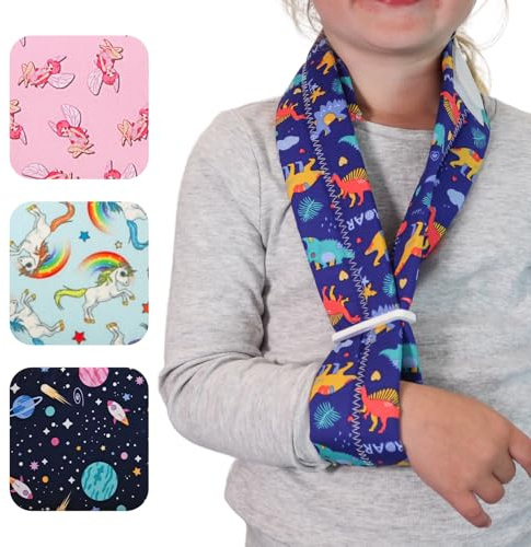 Solace Bracing Children's Padded Sling (5 Fun Designs) - British Made & NHS Supplied Kids Collar & Cuff Sling - #1 Arm, Collarbone, Wrist, Shoulder & Elbow Support for Fractures & Injuries - Dinosaurs