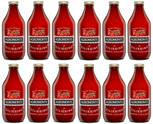 12x Agromonte Salsa Pronta di Pomodorino Ciliegino Fertige Kirschtomatensauce Tomatensauce Tomaten Sauce Tomatenpüree Glasflasche von 330g