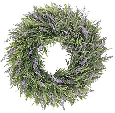 Artificial Spring Wreath for Front Door, Door Wreath Lavender Wreath for Spring Summer Home Decoration, Outdoor Artificial Greenery Hanging Wreath for Wall Window Door Wreath All Year (Style D)