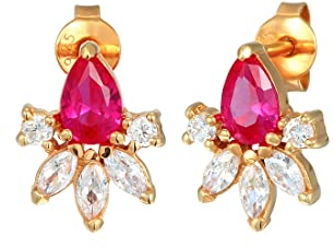 Elli Ohrringe Damen Ohrstecker Glamourös mit Zirkonia Kristallen und synth. Rubin in 925 Sterling Silber vergoldet