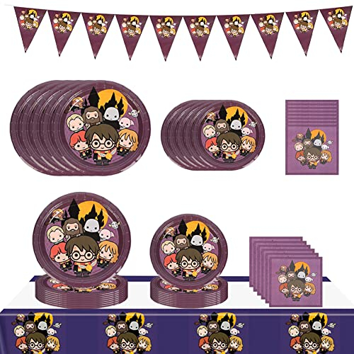 BlinBlin Harry Party Tableware - Magical Wizard Dinnerware and Potter Decoration Set for Unique HP Theme Parties - Includes Tablecloth, Banner, Napkins, Plates, Serve 10 Guests