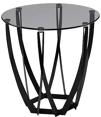 Home4You Beistelltisch - Grau - Schwarz - Ø 50 cm - Glas - Metallgestell