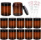 Yishik 8 oz Amber Glass Jars with Lids and Inner Liners,12 Pack Empty Round Cosmetic Containers,Refillable Cream Jars for Lotion,Slime Making