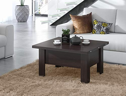 Design Couchtisch Tisch Oslo höhenverstellbar 49 / 76cm aufklappbar 80 / 160cm Esstisch, Farbe:Walnuss Wenge