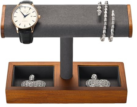 Papten T-Bar Watch Stand for Men Solid Wood Jewelry Holder Tray
