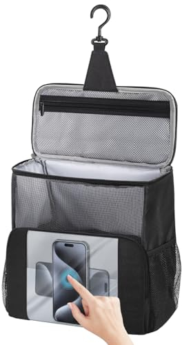 Shinowa Duschtasche, Tragbare Kulturtasche mit Handytasche, Mesh hängende Dusche Tasche für Studentenwohnheime, Schwimmen, Fitnessstudio, großer Reise Kulturtasche, Duschregal ohne Bohren, Schwarz