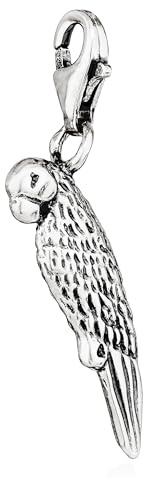 NKlaus Anhänger-Charm Papagei Vogel aus 925 Silber, 24x8mm, 2,4g, 1 Stück | Antik-Finish; Als Amulett oder Talisman tragbar