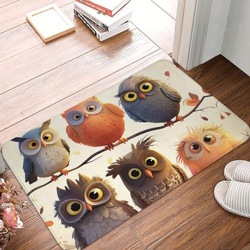 Fußmatte mit Eulen-Motiv, bedruckt, rutschfest, langlebig, für den Innen- und Außenbereich, 61 x 40,6 cm